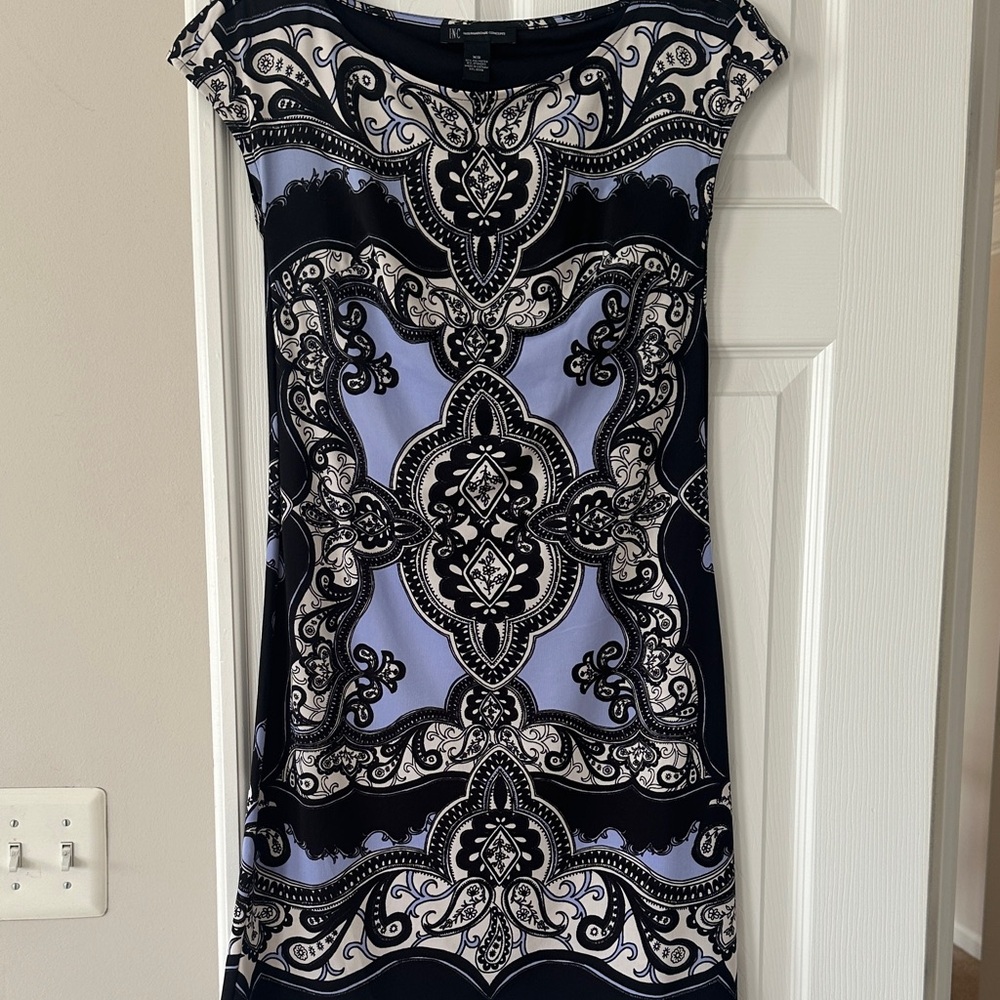 INC International Concepts Black and White Baroque Midi Dress